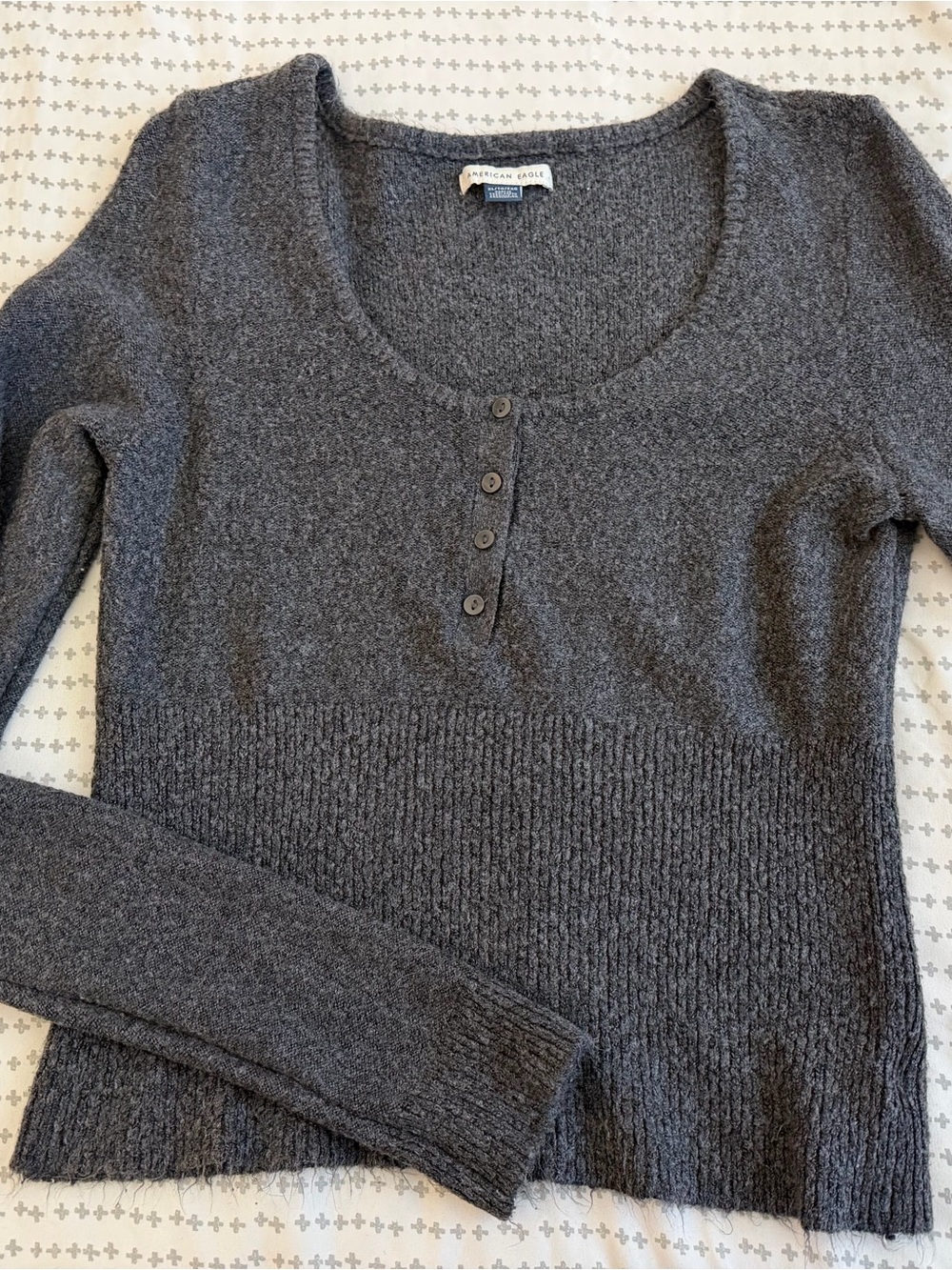 American Eagle Outfitters Dark Gray Scoop Neck Button Pullover Sweater